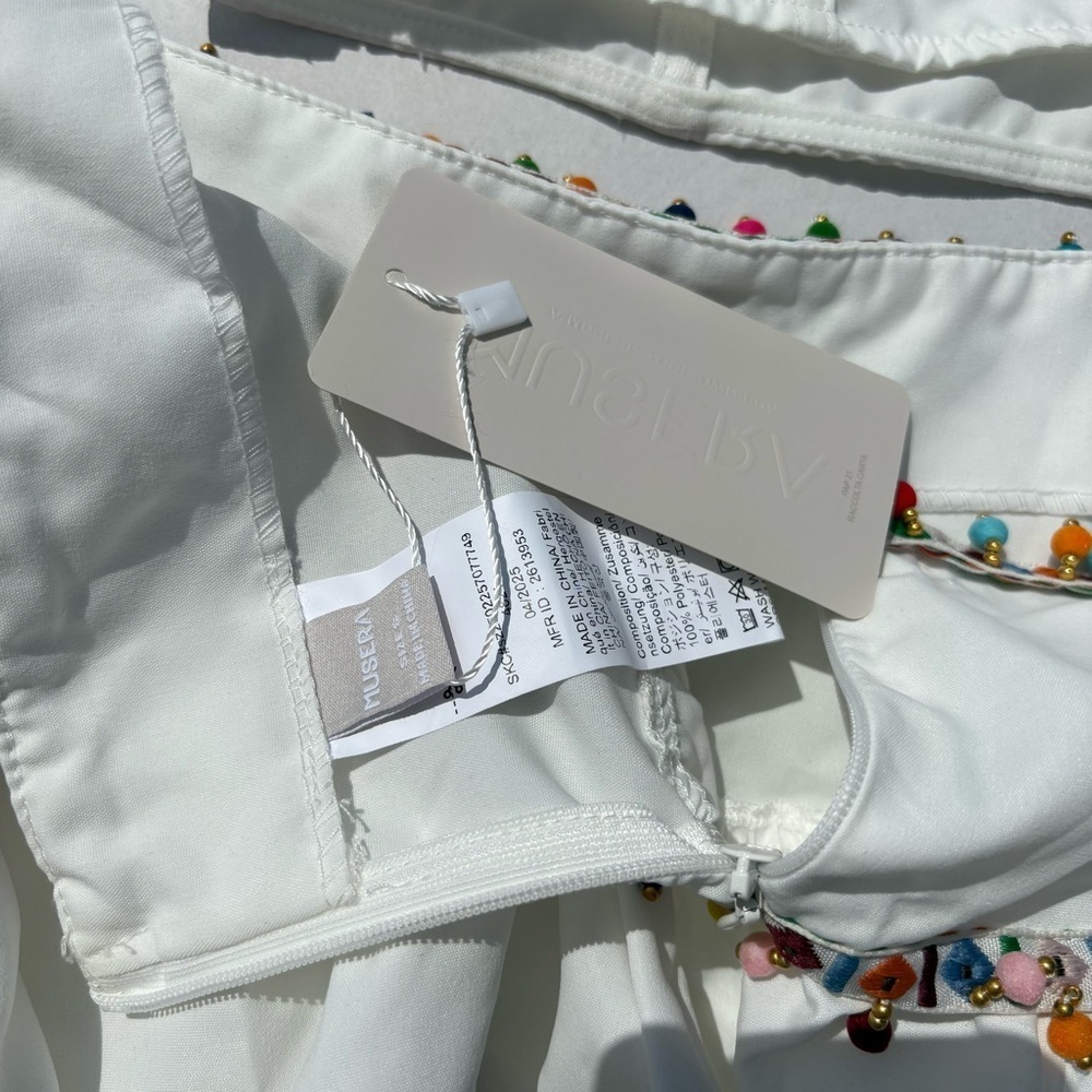 Shein Musera White Skirt & Corset Top Set Pom Pom Trim Size Small New - Picture 15 of 15